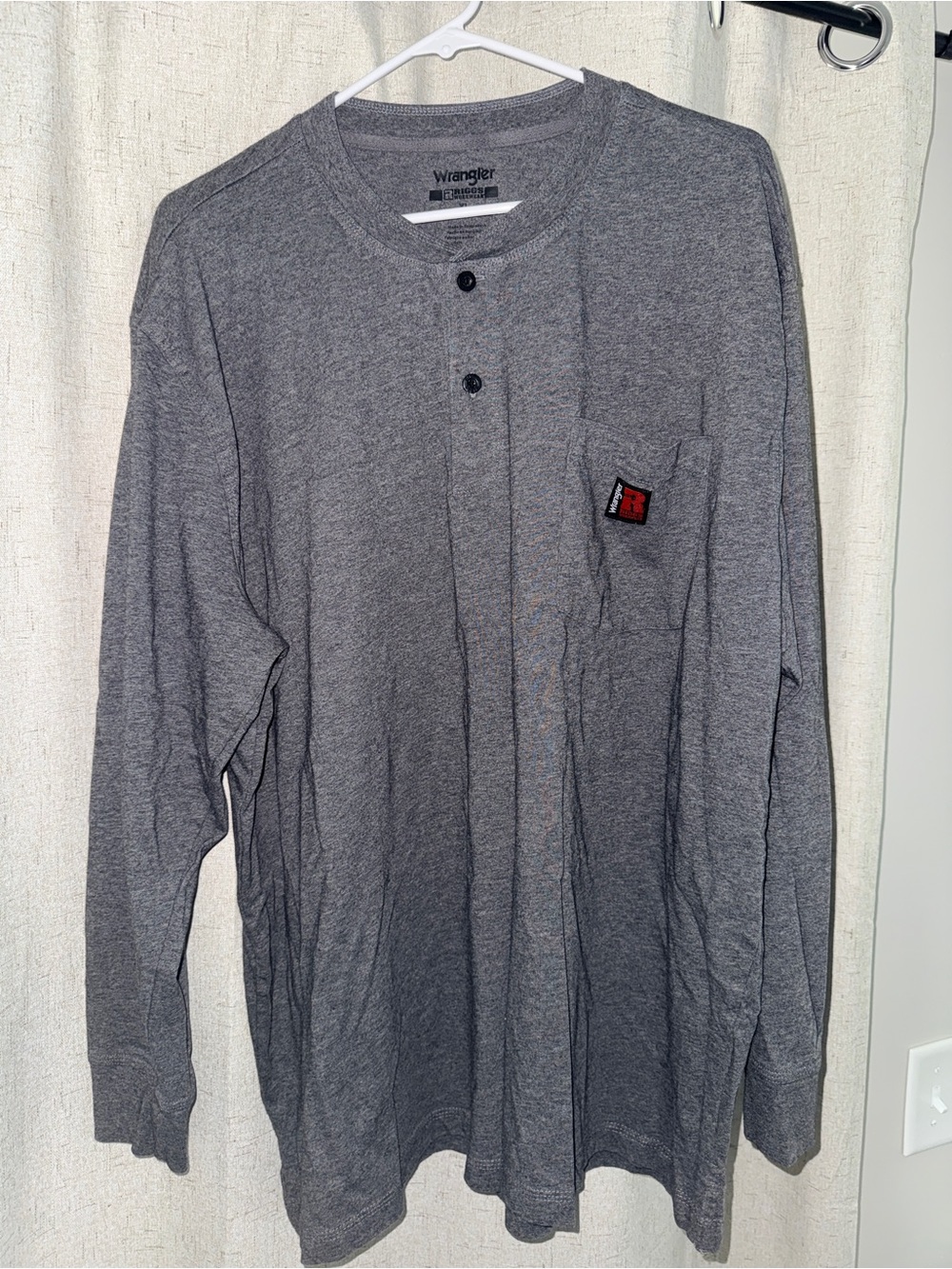 Wrangler Gray Long Sleeve Henley with Chest Pocket